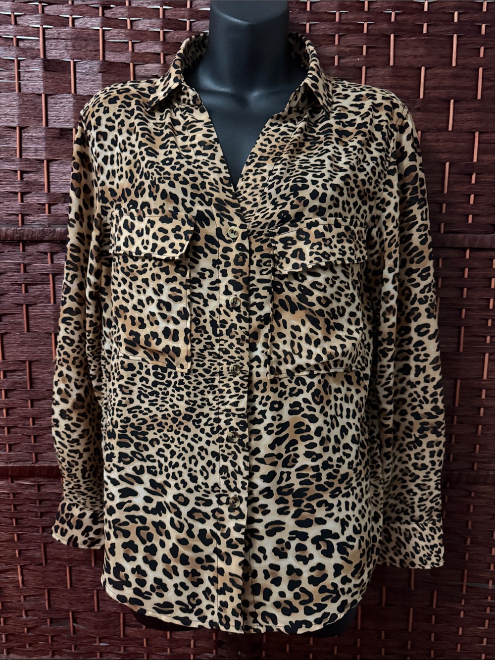 Kennedy | Leopard Print Button-Up Blouse - Tan/Black | S